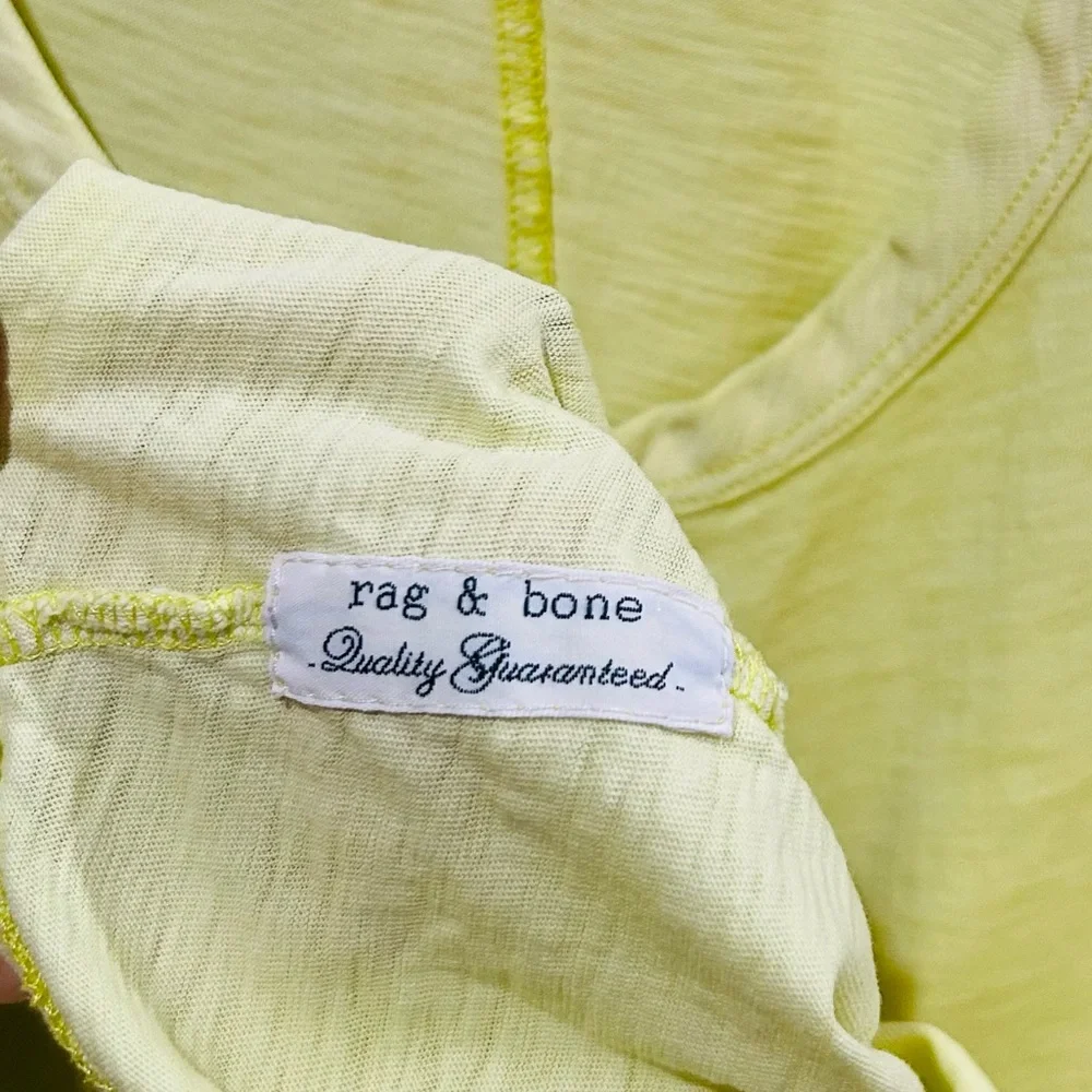 RAG & BONE 100% Pima Cotton Yellow-Green U-Neck Tee Luxury Loungewear Size M - Picture 5 of 6